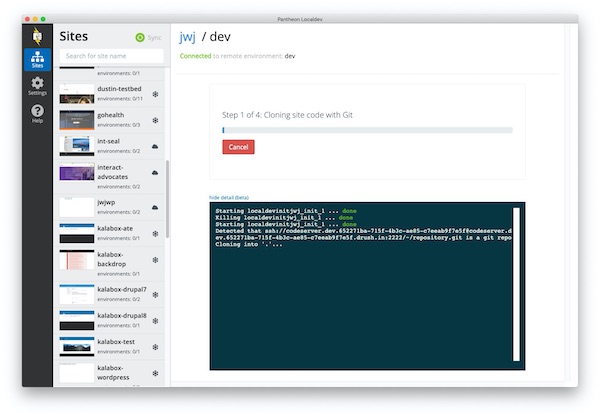 Pantheon Localdev downloading a website.